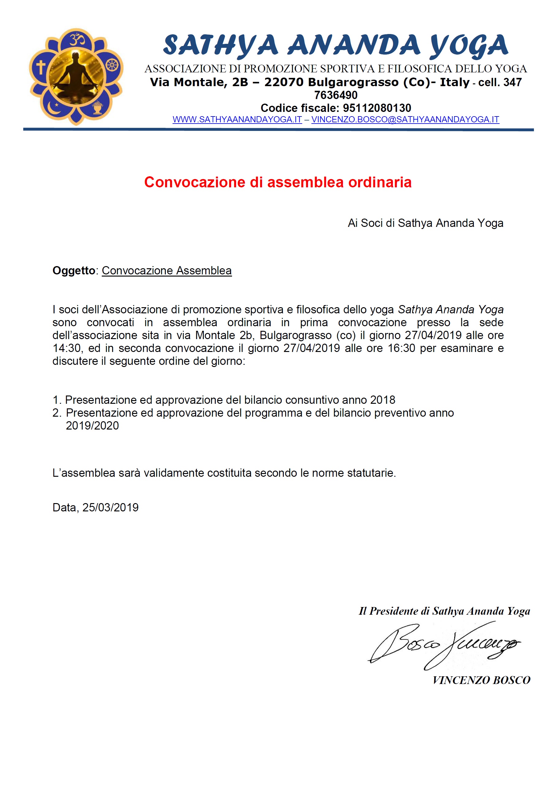 CONVOCAZIONE ASSEMBLEA SOCI